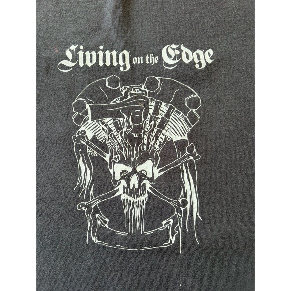 Vintage 90s Living On The Edge Black Graphic T Shirt Mens 2XL Biker Motorcycle
